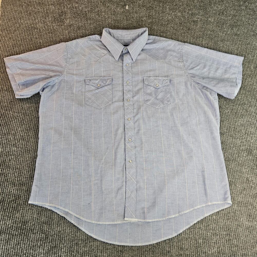 Vintage Wrangler Shirt Mens 3XL Blue Western Striped Cowboy Cut Pearl Snap‎ USA